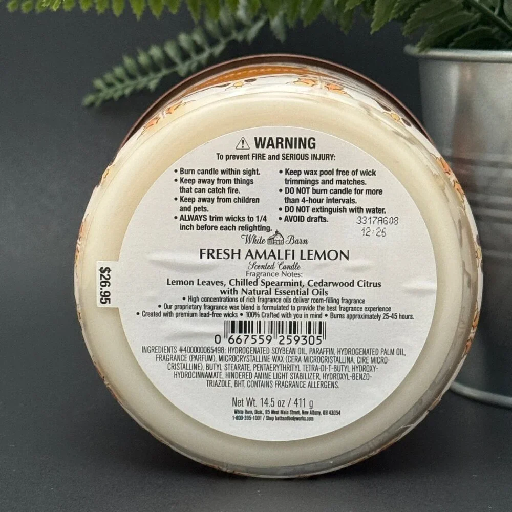 BBW Fresh Amalfi Lemon White Barn Bath & Body Works 3 Wick Candle - Picture 9 of 10